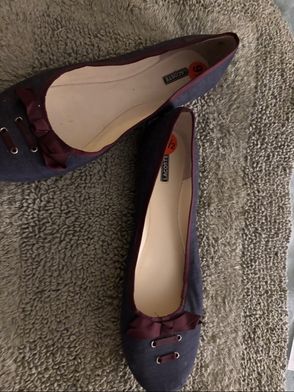 Lacoste Navy and Burgundy Bow Canvas Ballet Flats